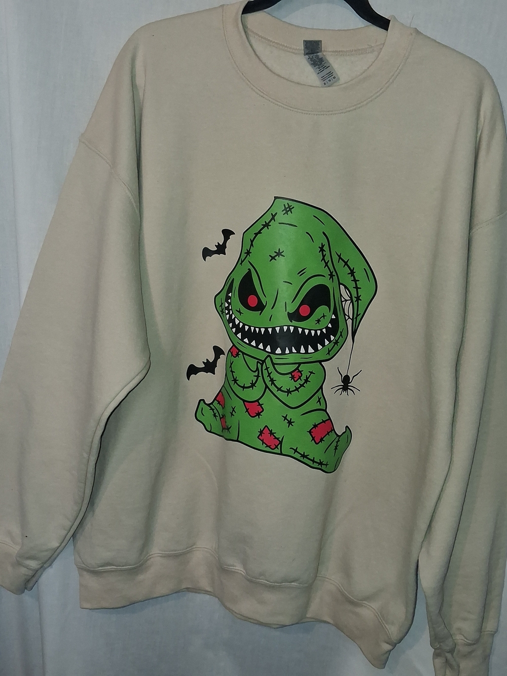 Beige Crewneck Sweatshirt with Green Monster Graphic